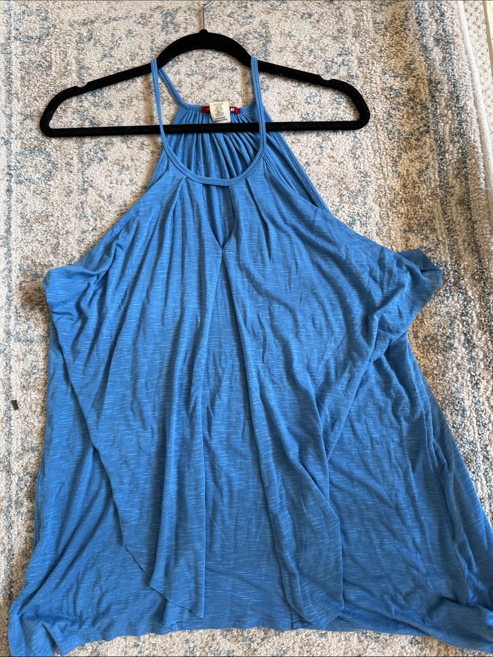Blue Halter-Neck Women's Tank Top with Keyhole Detail